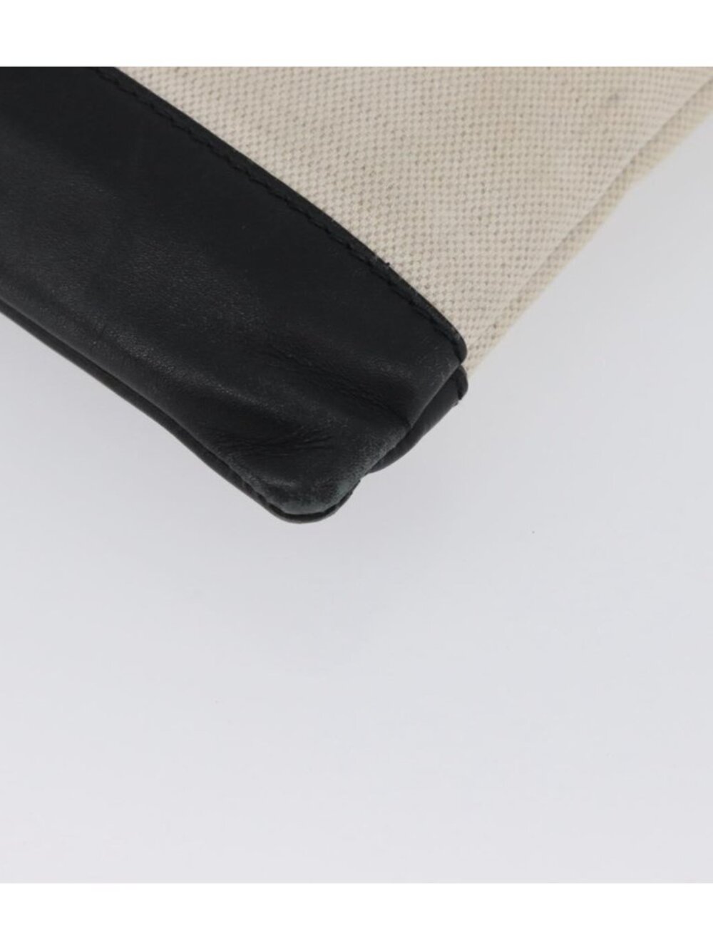 BALENCIAGA Navy clip M Clutch Bag Canvas Leather Beige Black 373834 - Picture 14 of 16